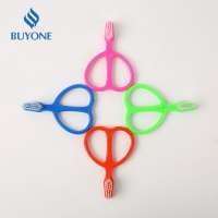 Small baby infants colorful pp plastic scissors shape toothbrush